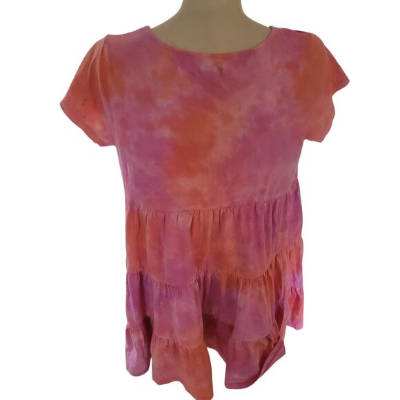 Wild Fable Pink & Orange Tie-Dye Tiered Short-Sleeve V-Neck Babydoll Dress XXL 1 - Picture 4 of 6